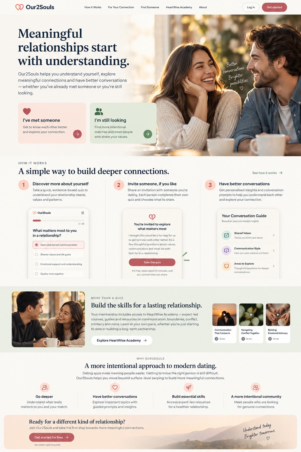 A smiling couple talking over coffee. Better conversations. Brighter possibilities.